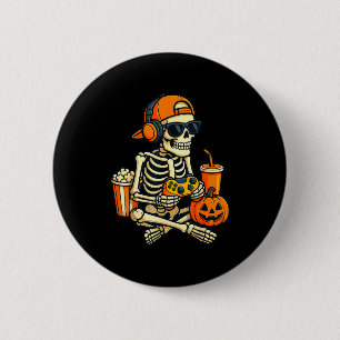 Halloween Skelet Gamer Video Games Jongens Mannen  Ronde Button 5,7 Cm