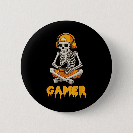 Halloween Skelet Gamer Video Gaming Grappig Skelet Ronde Button 5,7 Cm (Voorkant)