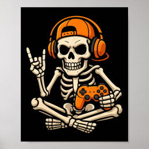 Halloween Skelet Gamer Videospelletjes Tienerjonge Poster