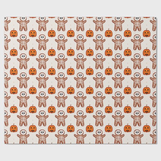 Halloween Skelet Gemberkoek & Jack-o-Lantern  Cadeaupapier (Vlak)