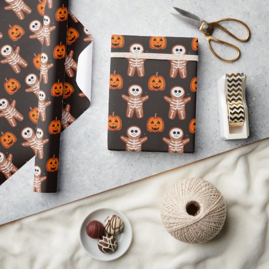 Halloween Skelet Gemberkoek & Jack-o-Lantern  Cadeaupapier (Crafts)