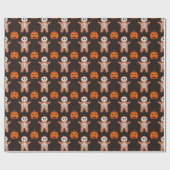 Halloween Skelet Gemberkoek & Jack-o-Lantern  Cadeaupapier (Vlak)