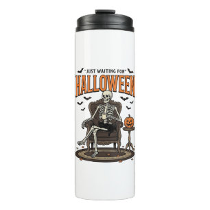 Halloween skelet gewoon wachtend grappig vintage_1 thermosbeker