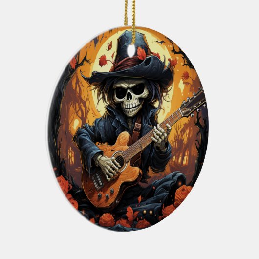Halloween Skelet Gitaar spelen - Rock and Roll Keramisch Ornament (Rechts)