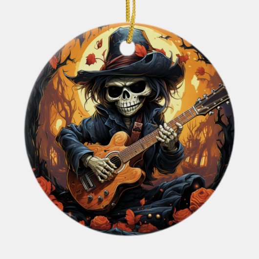 Halloween Skelet Gitaar spelen - Rock and Roll Keramisch Ornament (Voorkant)