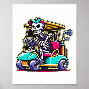 Halloween skelet golfkarretje golfer 1 poster