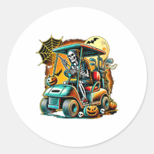 Halloween skelet golfkarretje ronde sticker