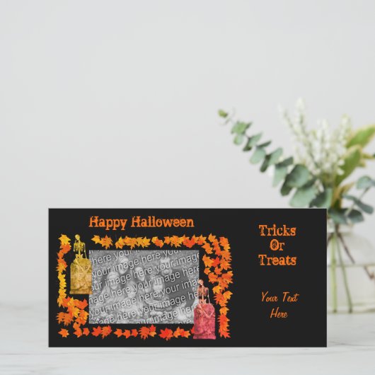 Halloween Skelet Grafsteen Fotokaart Feestdagenkaart (Staand voorkant)