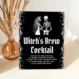 Halloween Skelet Heksenbrouwsel Cocktail Bord Reclamebord Met Voetstuk