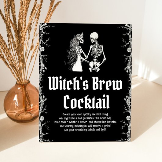 Halloween Skelet Heksenbrouwsel Cocktail Bord Reclamebord Met Voetstuk