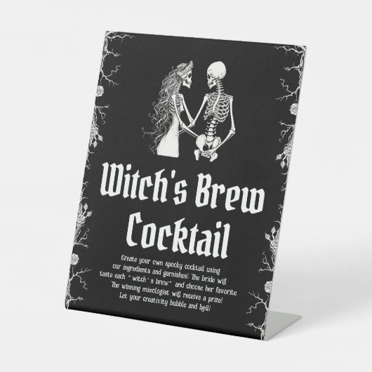 Halloween Skelet Heksenbrouwsel Cocktail Bord Reclamebord Met Voetstuk (Voorkant)