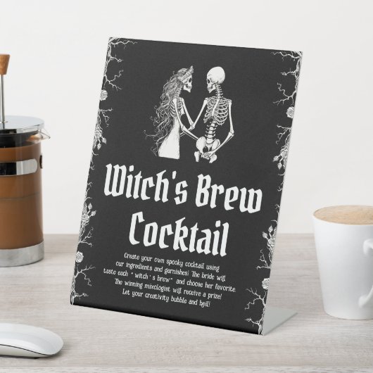 Halloween Skelet Heksenbrouwsel Cocktail Bord Reclamebord Met Voetstuk (Insitu)