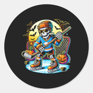 Halloween Skelet Hockey _1 Ronde Sticker