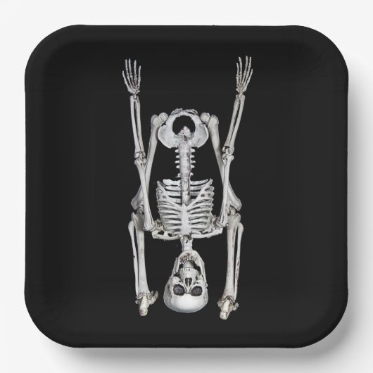 Halloween skelet hoofdstand papieren bordje (Voorkant)