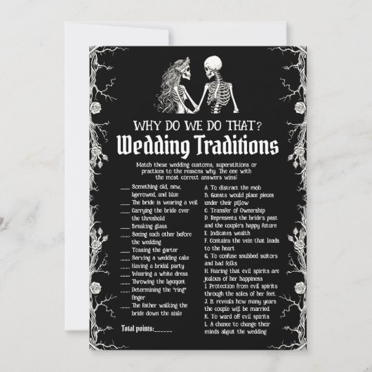 Halloween Skelet Huwelijks Tradities Bruidsspel Kaart (Voorkant)