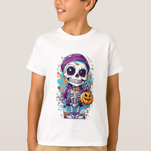 Halloween skelet illustratie t-shirt (Voorkant)