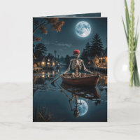 Halloween skelet in een roeiboot