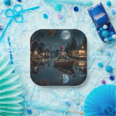 Halloween skelet in een roeiboot papieren bordje (Feest)