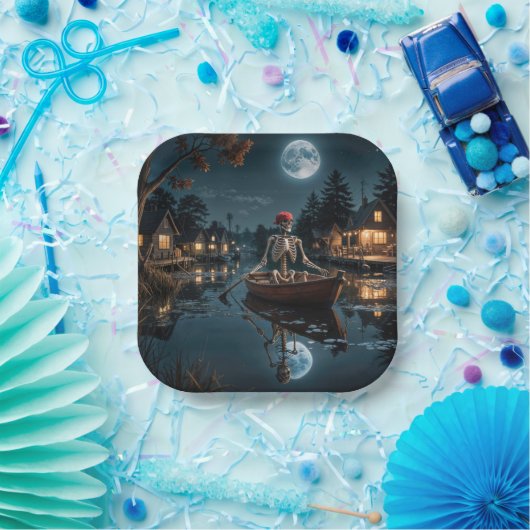 Halloween skelet in een roeiboot papieren bordje (Feest)