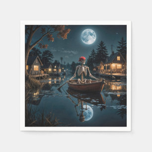 Halloween Skelet in een roeiboot Servet