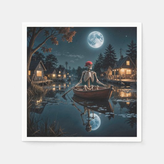 Halloween skelet in een roeiboot servet (Voorkant)