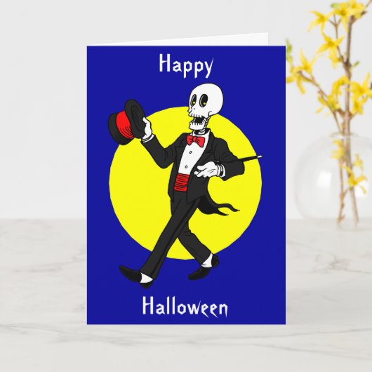 Halloween Skelet in Tuxedo Suit Kaart (Gele Bloem)