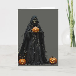 Halloween Skelet in Zwarte Kapmantel Knipset Feestdagen Kaart
