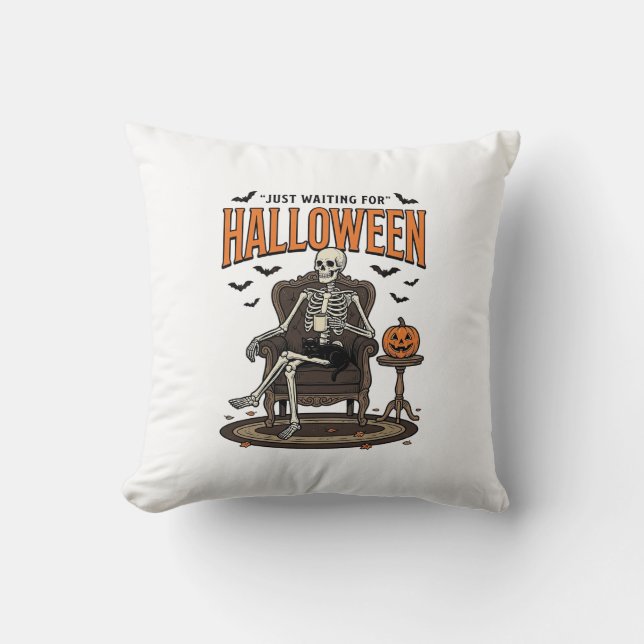 Halloween skelet is gewoon aan het wachten Grappig Kussen (Voorkant)
