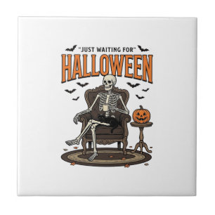 Halloween skelet is gewoon aan het wachten Grappig Tegeltje