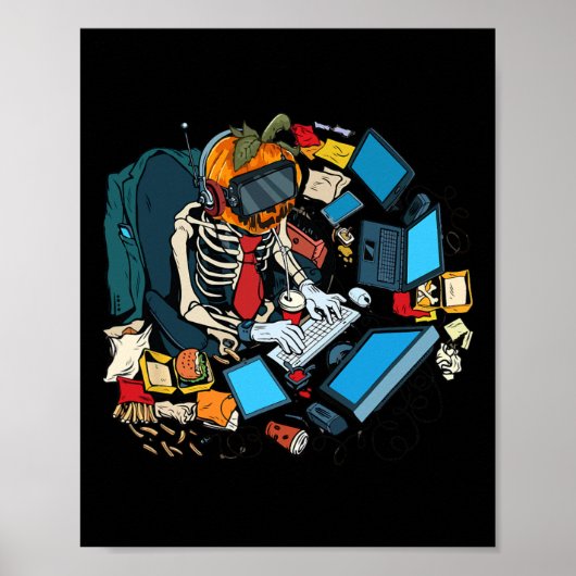 Halloween Skelet Jack O Lantern Gamer Boys Poster (Voorkant)