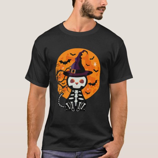 Halloween Skelet Kat T-shirt (Voorkant)