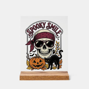 Halloween Skelet Kat Vintage Pompoen Grafisch_1 Acryl Bord