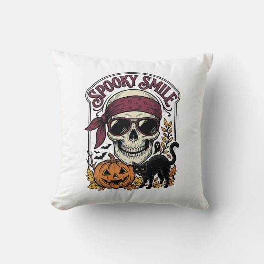 Halloween Skelet Kat Vintage Pompoen Grafisch_1 Kussen (Voorkant)