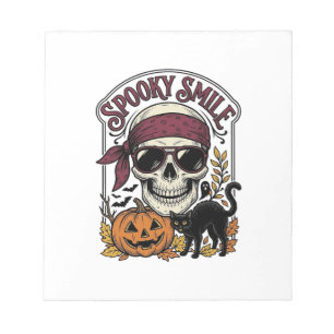 Halloween Skelet Kat Vintage Pompoen Grafisch_1 Notitieblok
