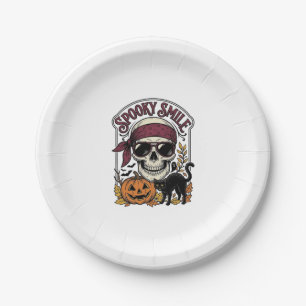 Halloween Skelet Kat Vintage Pompoen Grafisch_1 Papieren Bordje