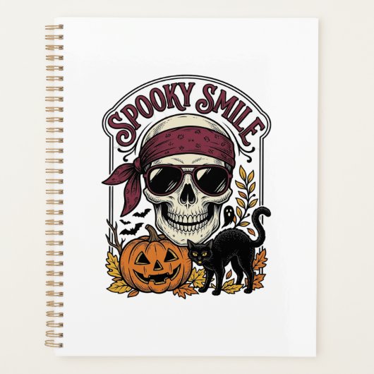 Halloween Skelet Kat Vintage Pompoen Grafisch_1 Planner (Voorkant)
