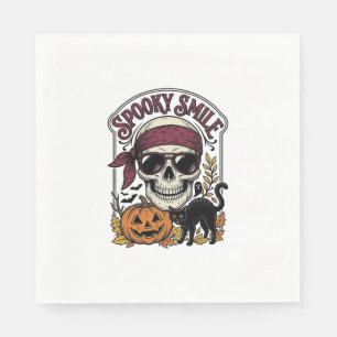 Halloween Skelet Kat Vintage Pompoen Grafisch_1 Servet
