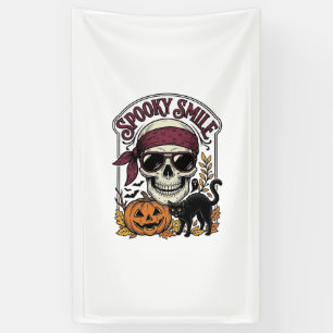 Halloween Skelet Kat Vintage Pompoen Grafisch_1 Spandoek