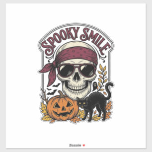 Halloween Skelet Kat Vintage Pompoen Grafisch_1 Sticker