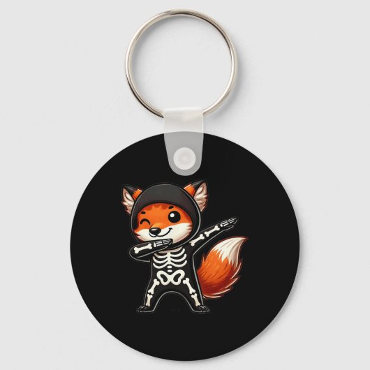 Halloween Skelet Kinder Vrouwen Mannen Fox Sleutelhanger (Voorkant)