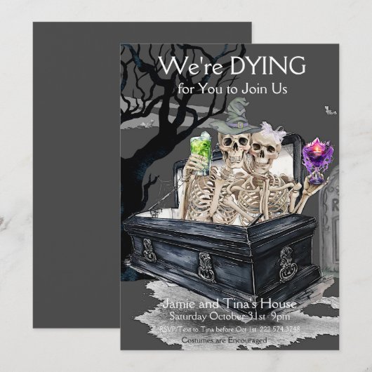 Halloween skelet koppel kostuum partij kaart (Voorkant / Achterkant)
