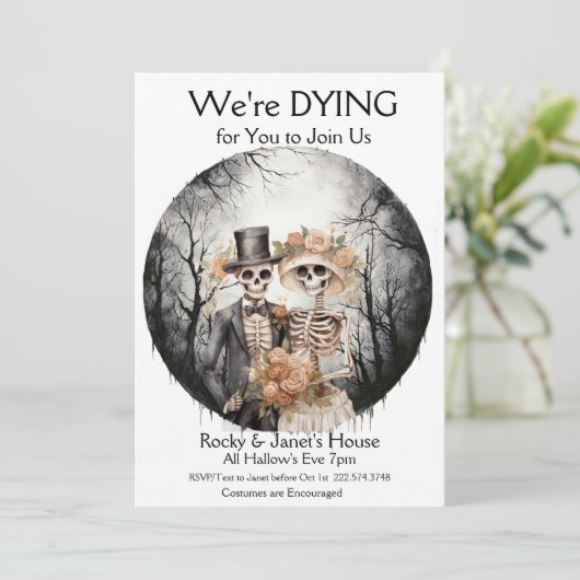 Halloween skelet koppel kostuum partij kaart (Staand voorkant)