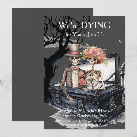 Halloween skelet koppel kostuum partij kaart (Voorkant / Achterkant)
