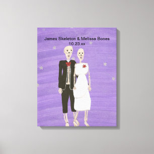 Halloween Skelet Koppel Trouwfeest Ingepakt Canvas Afdruk