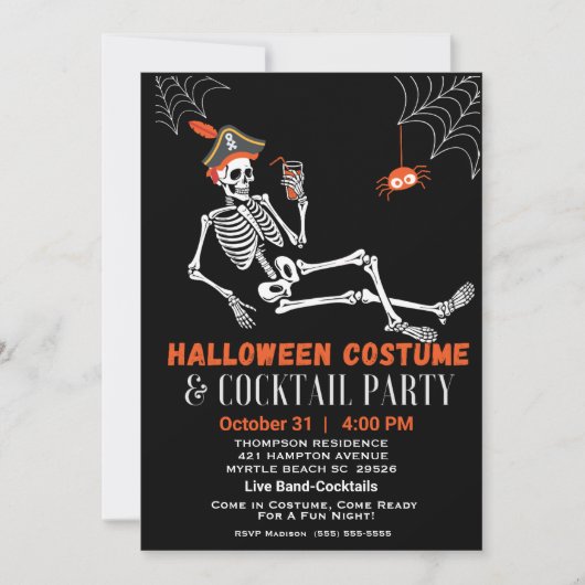 Halloween Skelet Kostuum en Cocktail Party Kaart (Voorkant)