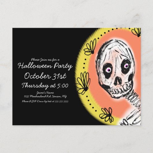 Halloween Skelet Kunst Feest Uitnodiging (Voorkant)