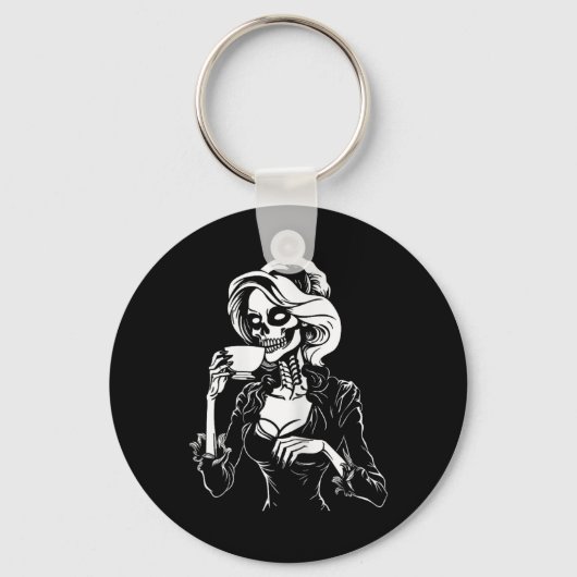 Halloween Skelet Lazy Skull Drink Koffiekosten Sleutelhanger (Voorkant)