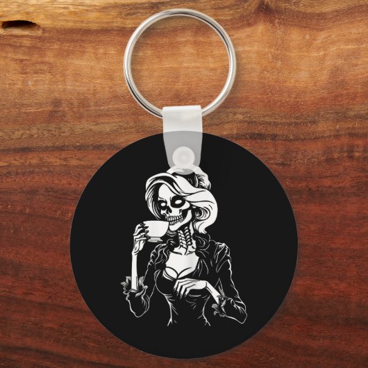 Halloween Skelet Lazy Skull Drink Koffiekosten Sleutelhanger (Voorkant)