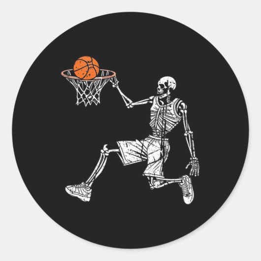 Halloween skelet Leuke basketbalspeler Slam Ronde Sticker (Voorkant)