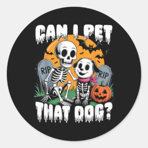 Halloween Skelet Mag ik die hond aaien Ronde Sticker
